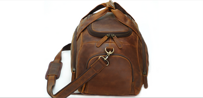 Mens Leather Travel Duffle Bag with Shoe Compartment