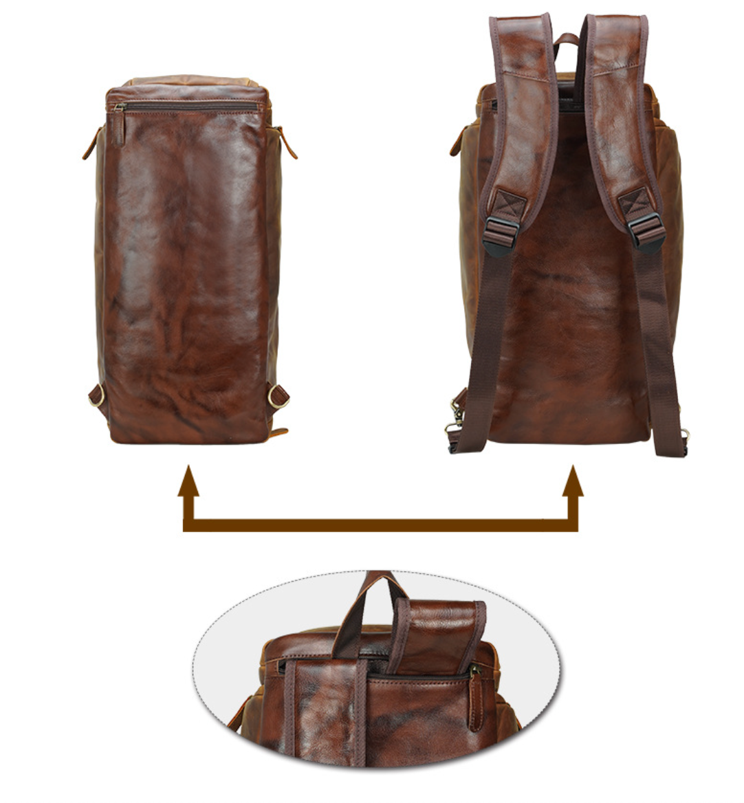 Mens Leather Travel Duffle Bag with Shoe Compartment