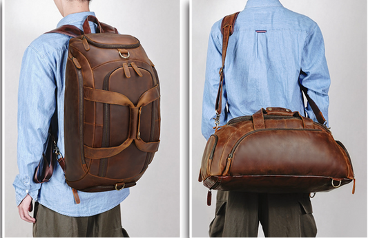 Mens Leather Travel Duffle Bag with Shoe Compartment