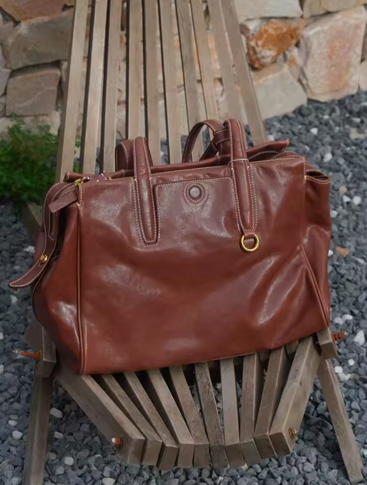 Large Genuine Leather Office Tote With Crossbody Strap