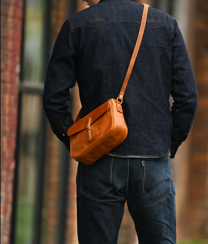 Small Brown Leather Crossbody Messenger Bag for Men