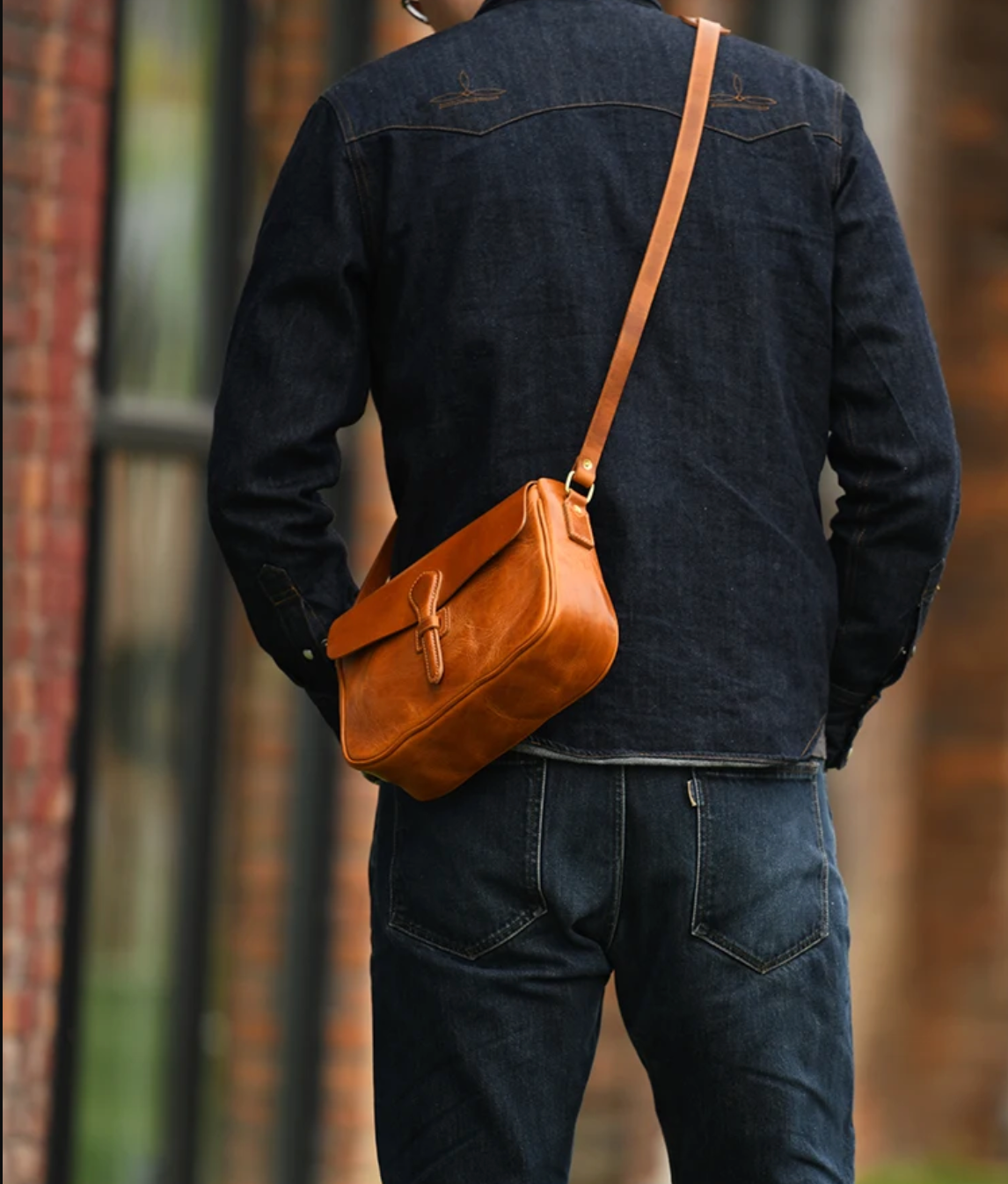 Small Brown Leather Crossbody Messenger Bag for Men
