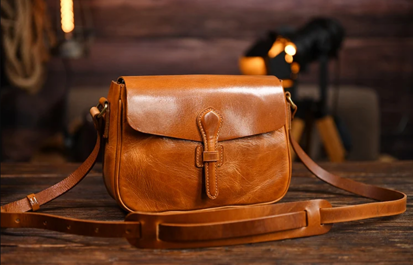 Small Brown Leather Crossbody Messenger Bag for Men
