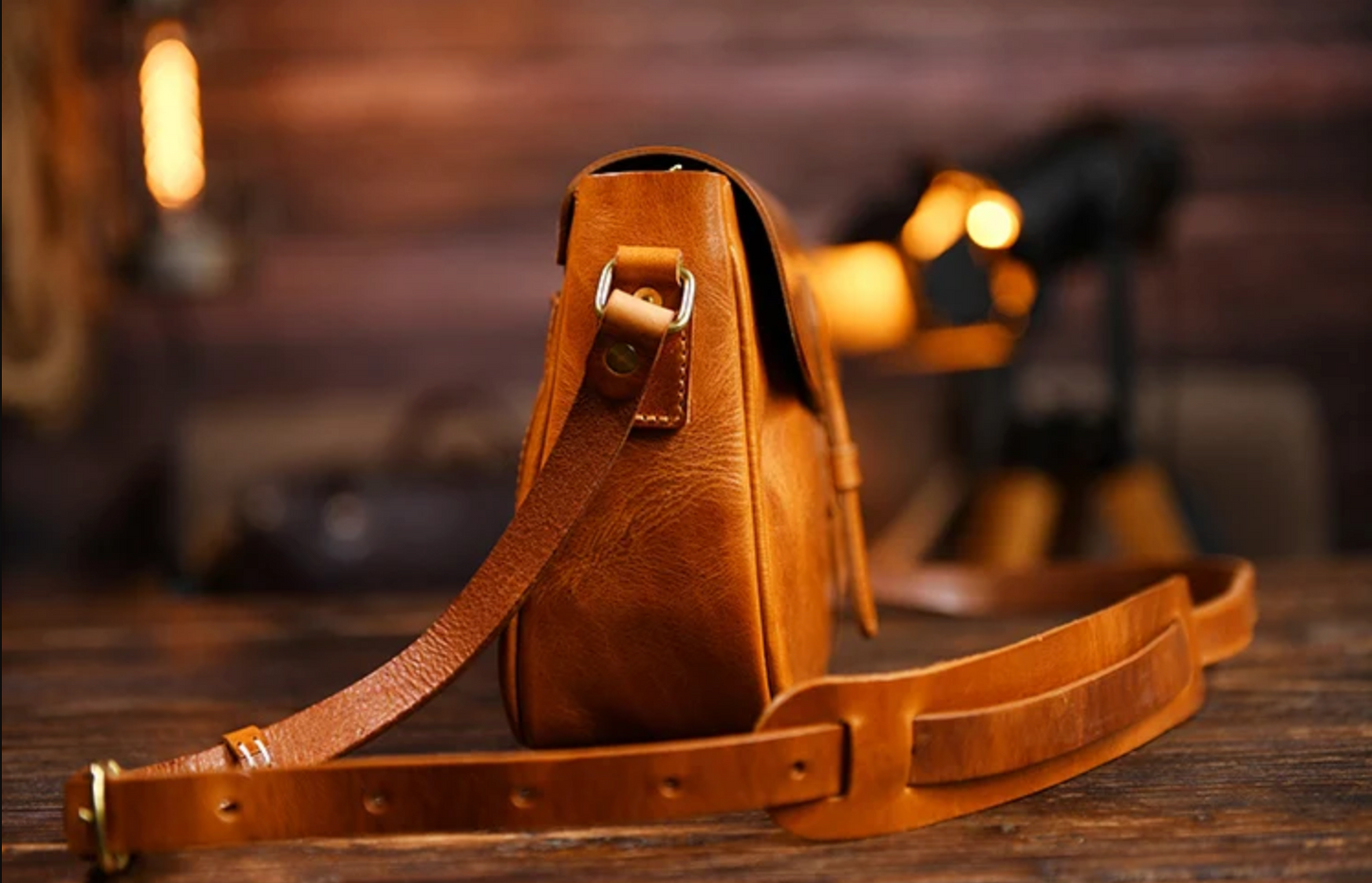 Small Brown Leather Crossbody Messenger Bag for Men