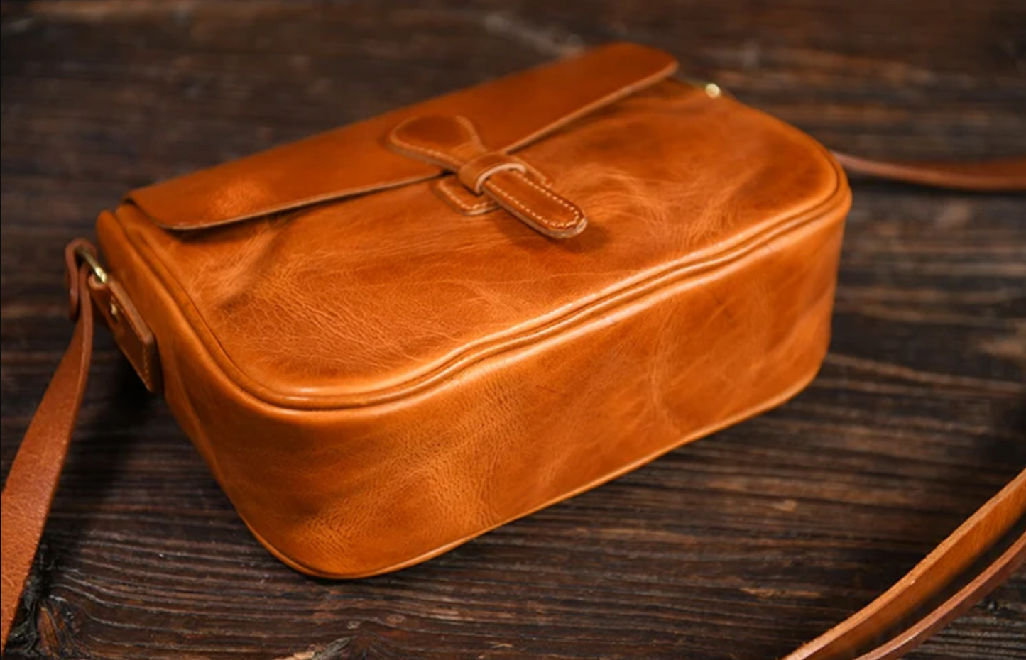 Small Brown Leather Crossbody Messenger Bag for Men