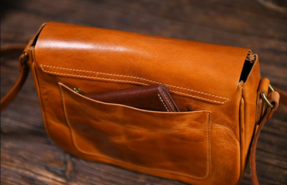 Small Brown Leather Crossbody Messenger Bag for Men
