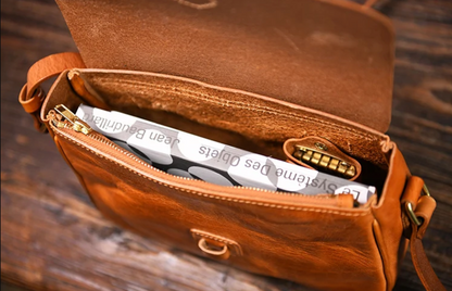 Small Brown Leather Crossbody Messenger Bag for Men