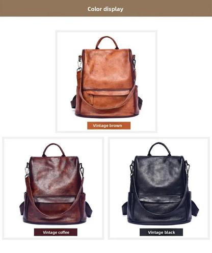 Retro Leather Women Travel Backpack