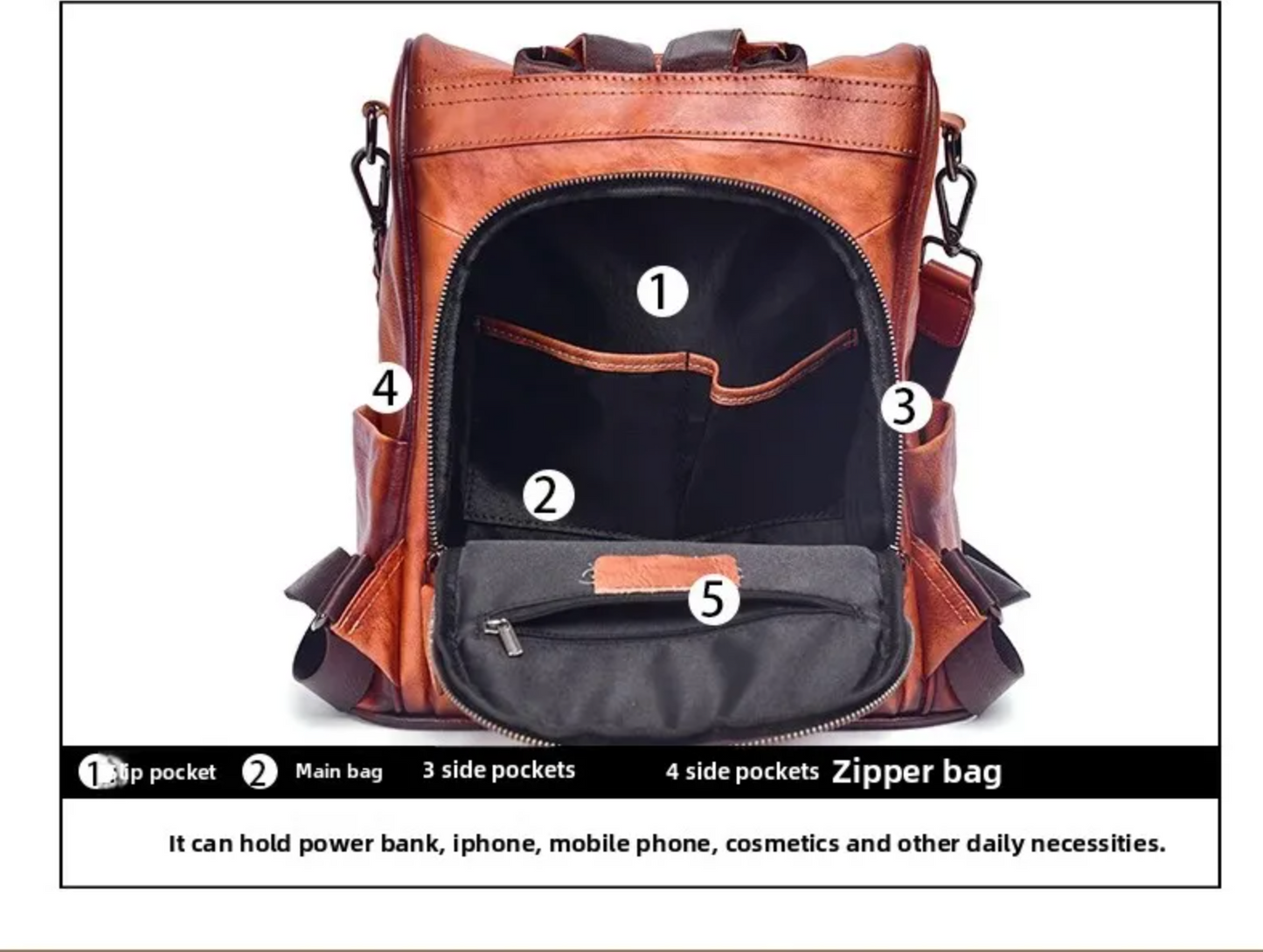 Retro Leather Women Travel Backpack