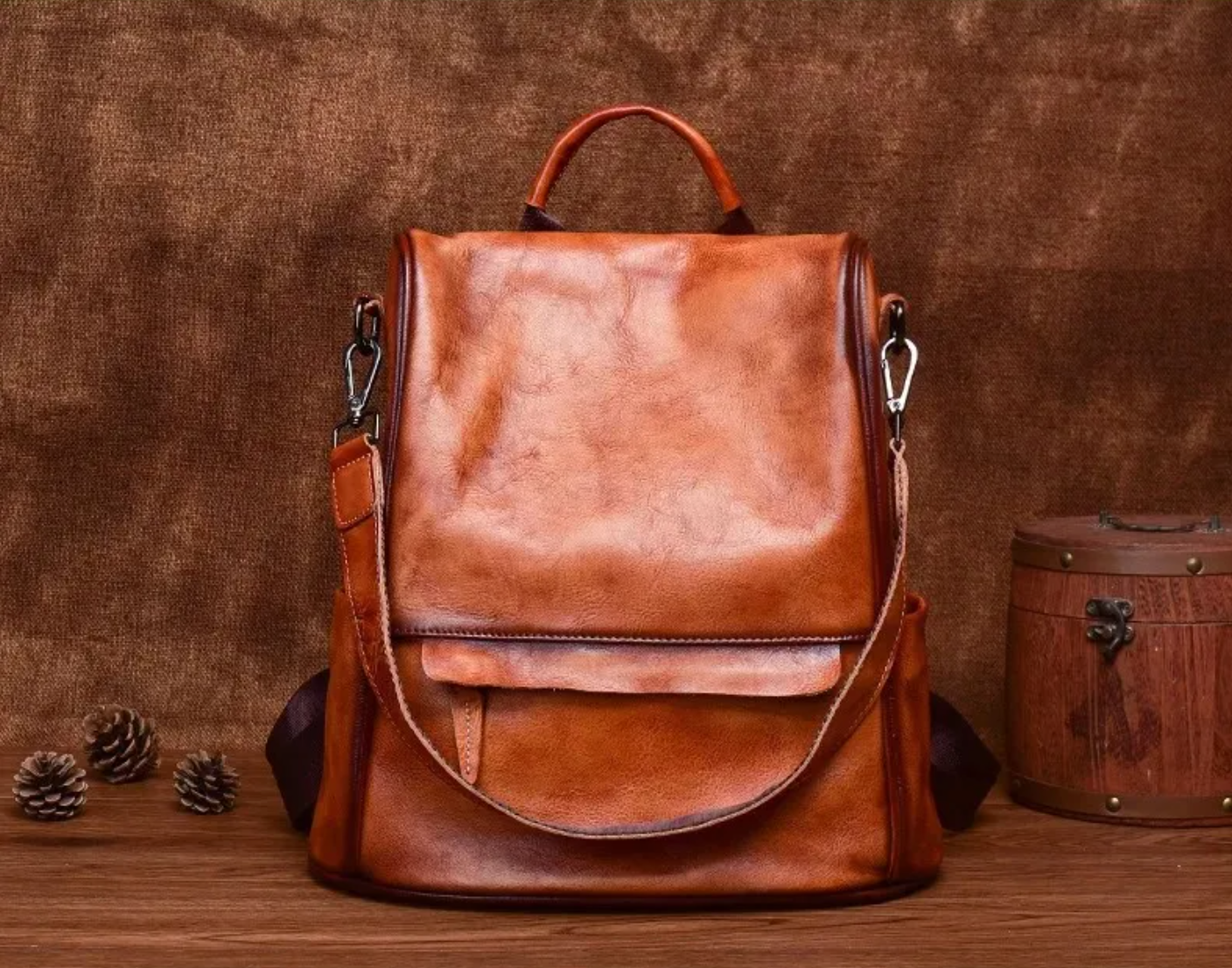 Retro Leather Women Travel Backpack