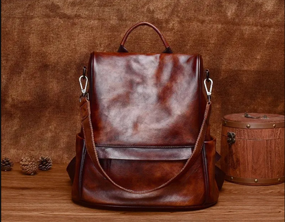 Retro Leather Women Travel Backpack