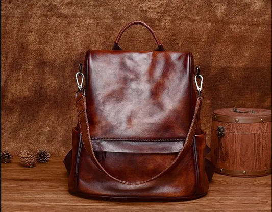 Retro Leather Women Travel Backpack