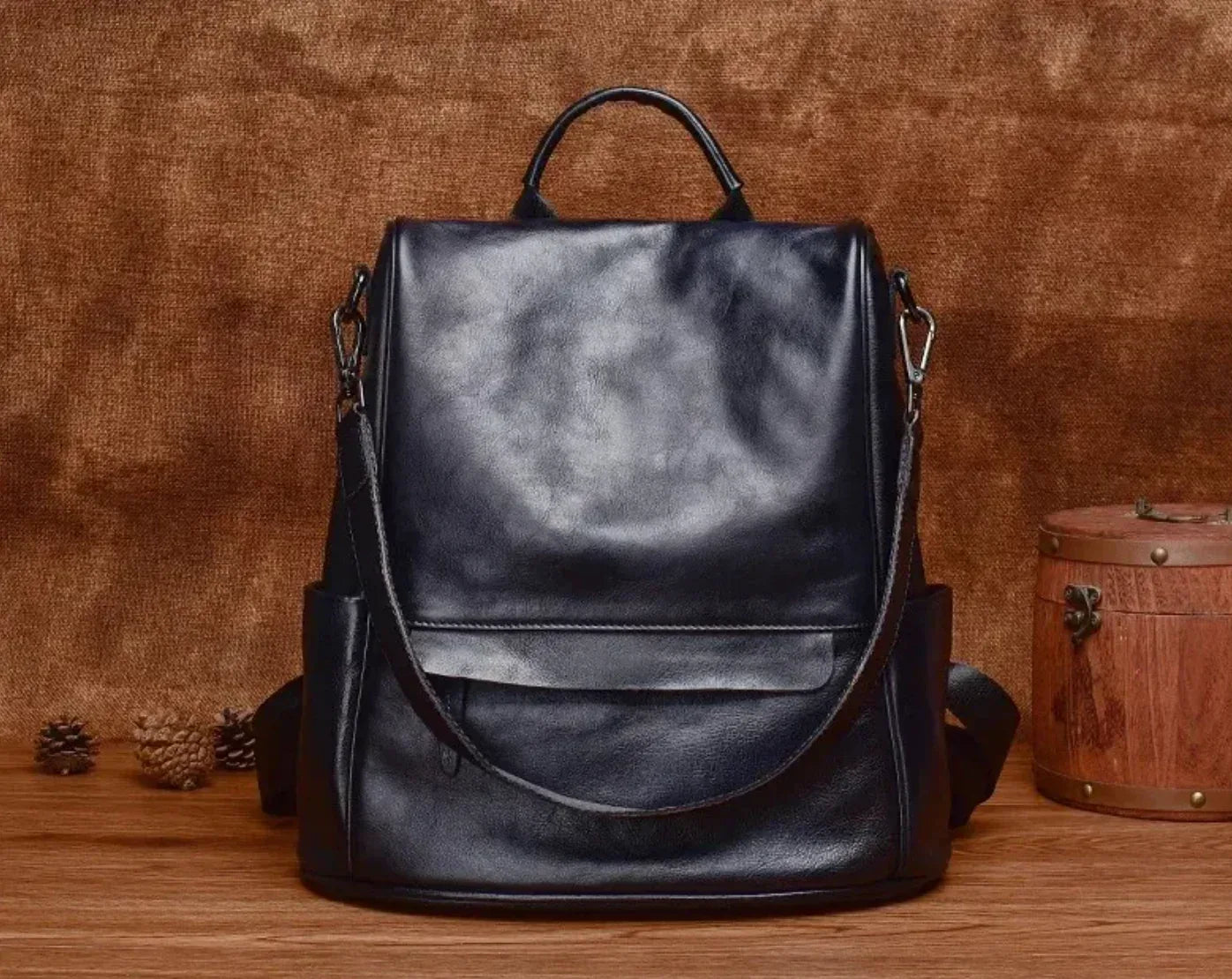 Women’s Brown Cowhide Leather Travel Backpack 2