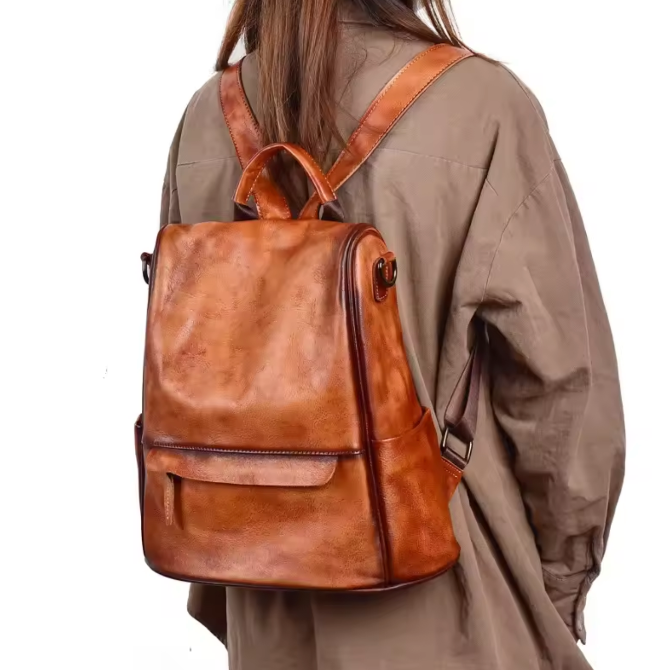 Retro Leather Women Travel Backpack
