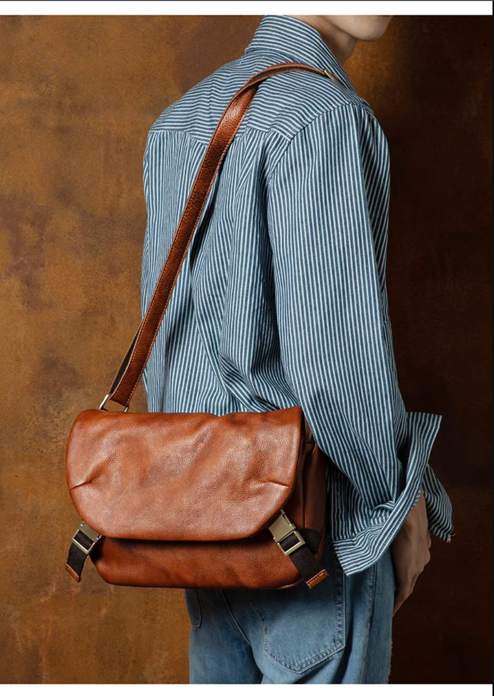 Men’s Genuine Leather Messenger Crossbody Chest Bag