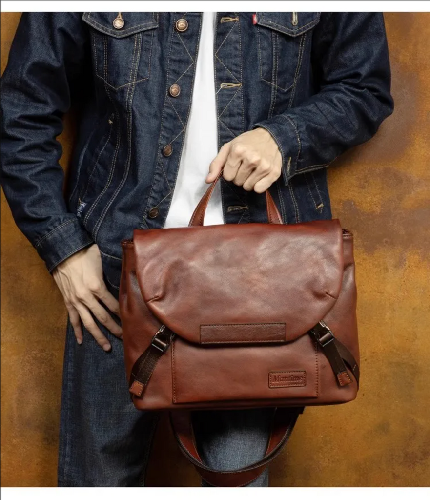 Retro Handmade Brown Leather Crossbody Bag