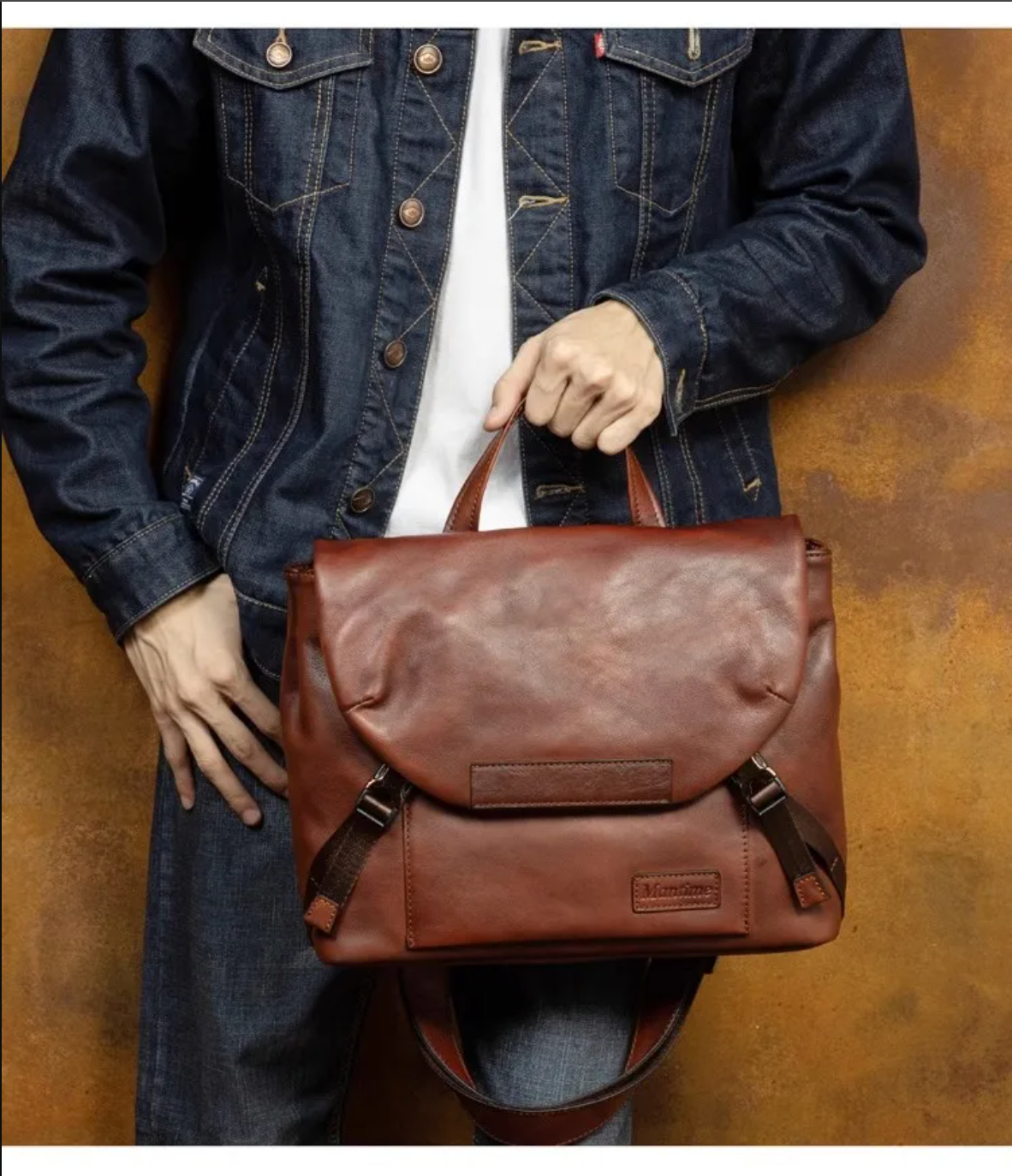 Retro Handmade Brown Leather Crossbody Bag