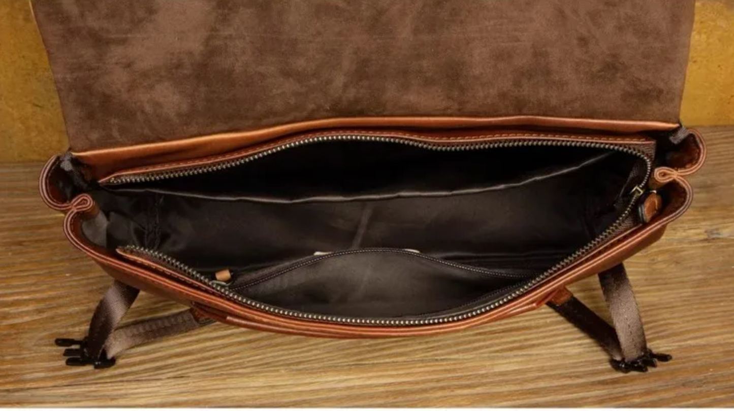 Retro Handmade Brown Leather Crossbody Bag