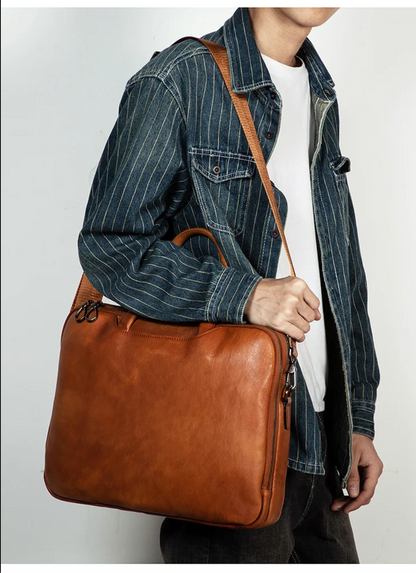 Business Leather Briefcase Men’s Shoulder Laptop Bag