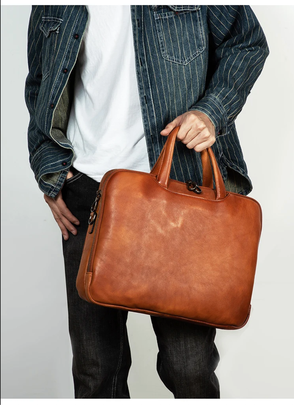 Business Leather Briefcase Men’s Shoulder Laptop Bag