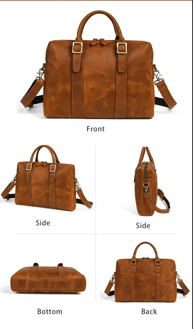 Men's Crazy Horse Leather Business Bag 13.3"
