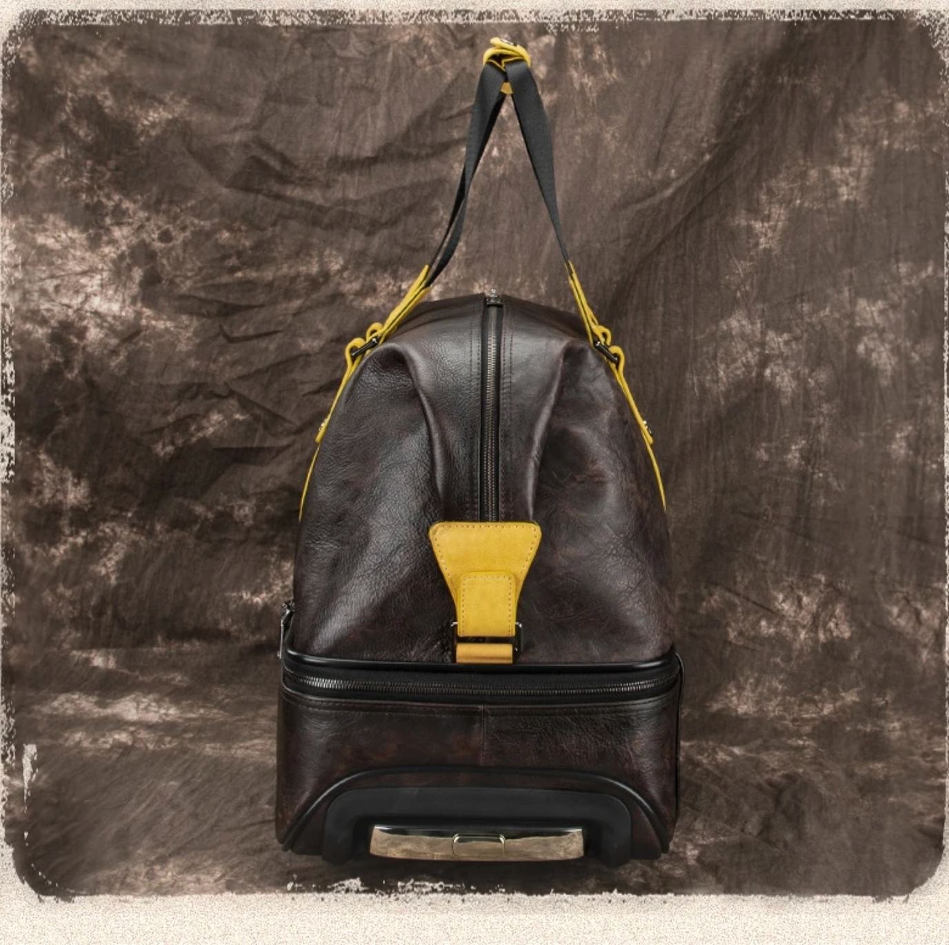 Retro Leather Wheeled Trolley Travel Bag Large Capacity