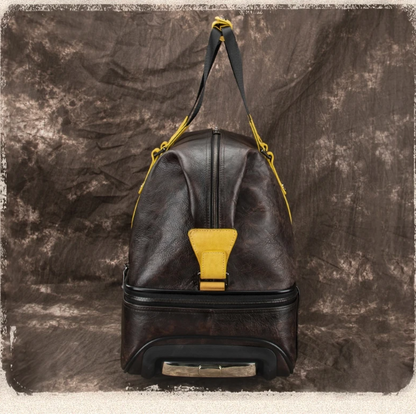 Retro Leather Wheeled Trolley Travel Bag Large Capacity