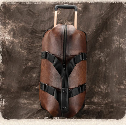 Retro Leather Wheeled Trolley Travel Bag Large Capacity