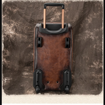 Retro Leather Wheeled Trolley Travel Bag Large Capacity
