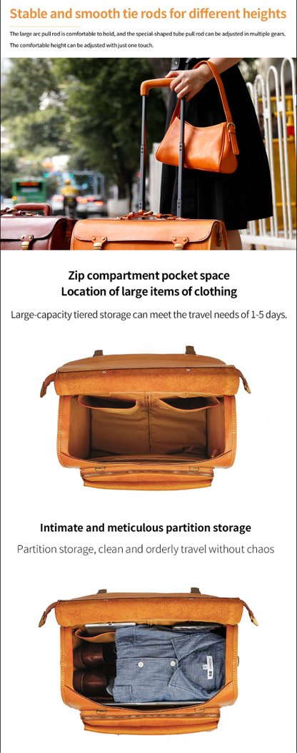 Genuine Leather Trolley Suitcase 20 Inch Cowhide Carry-On Luggage