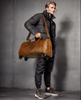 Genuine Leather Trolley Travel Bag Rolling Duffel