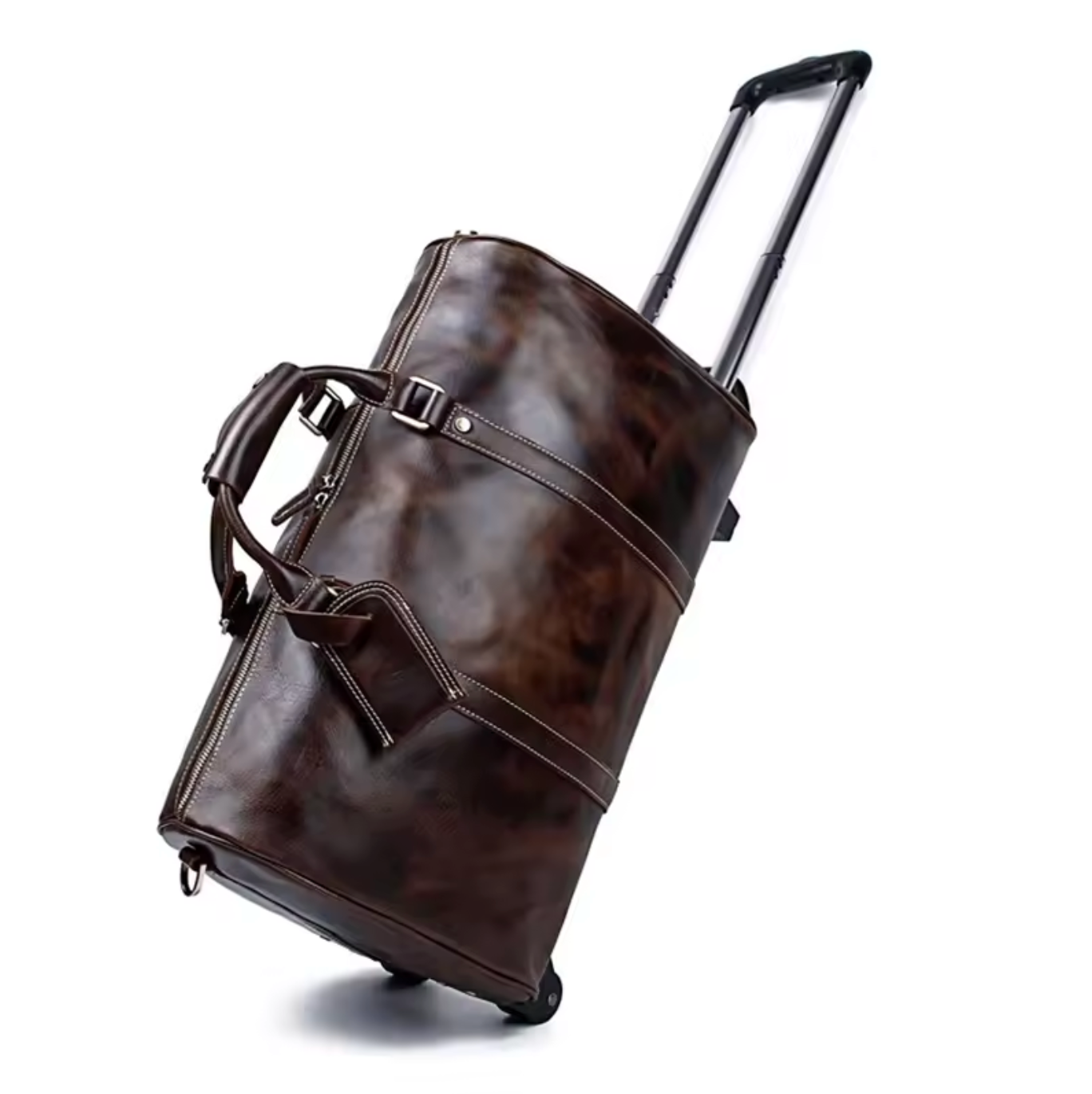 Genuine Leather Trolley Travel Bag with Wheels