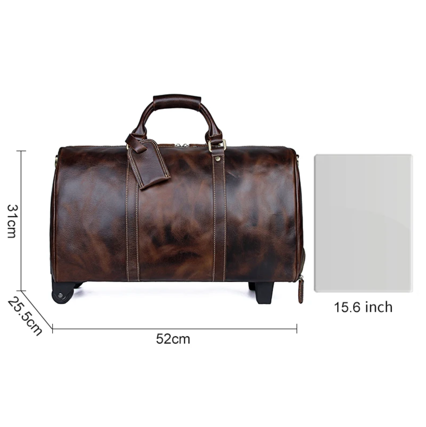 Genuine Leather Trolley Travel Bag with Wheels