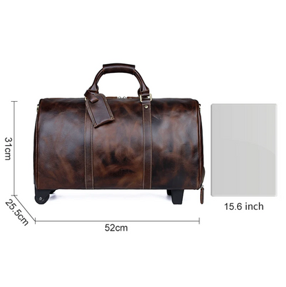 Genuine Leather Trolley Travel Bag with Wheels