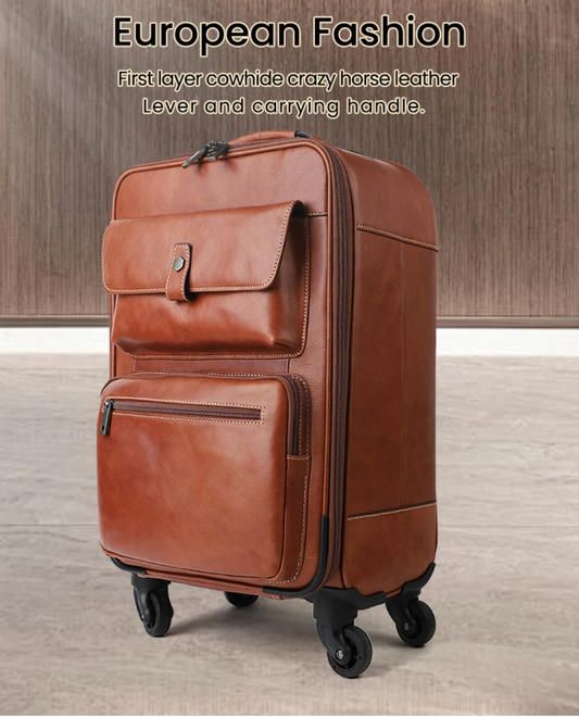 Genuine Leather Spinner Luggage Suitcase for Travel & Business