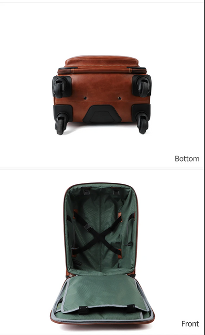 Genuine Leather Spinner Luggage Suitcase for Travel & Business