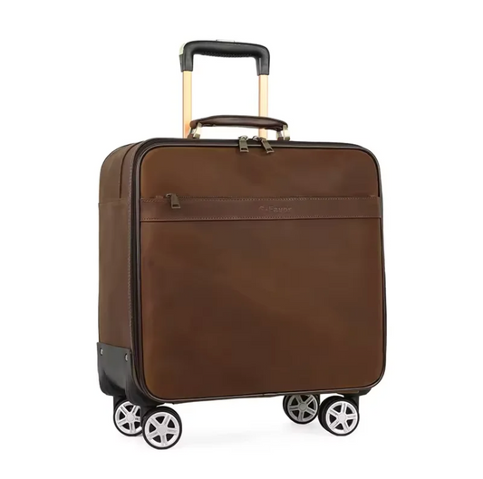 Genuine Leather Trolley Suitcase with Spinner Wheels