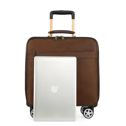 Genuine Leather Trolley Suitcase with Spinner Wheels