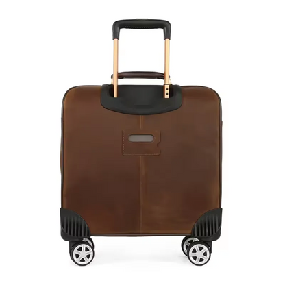 Genuine Leather Trolley Suitcase with Spinner Wheels