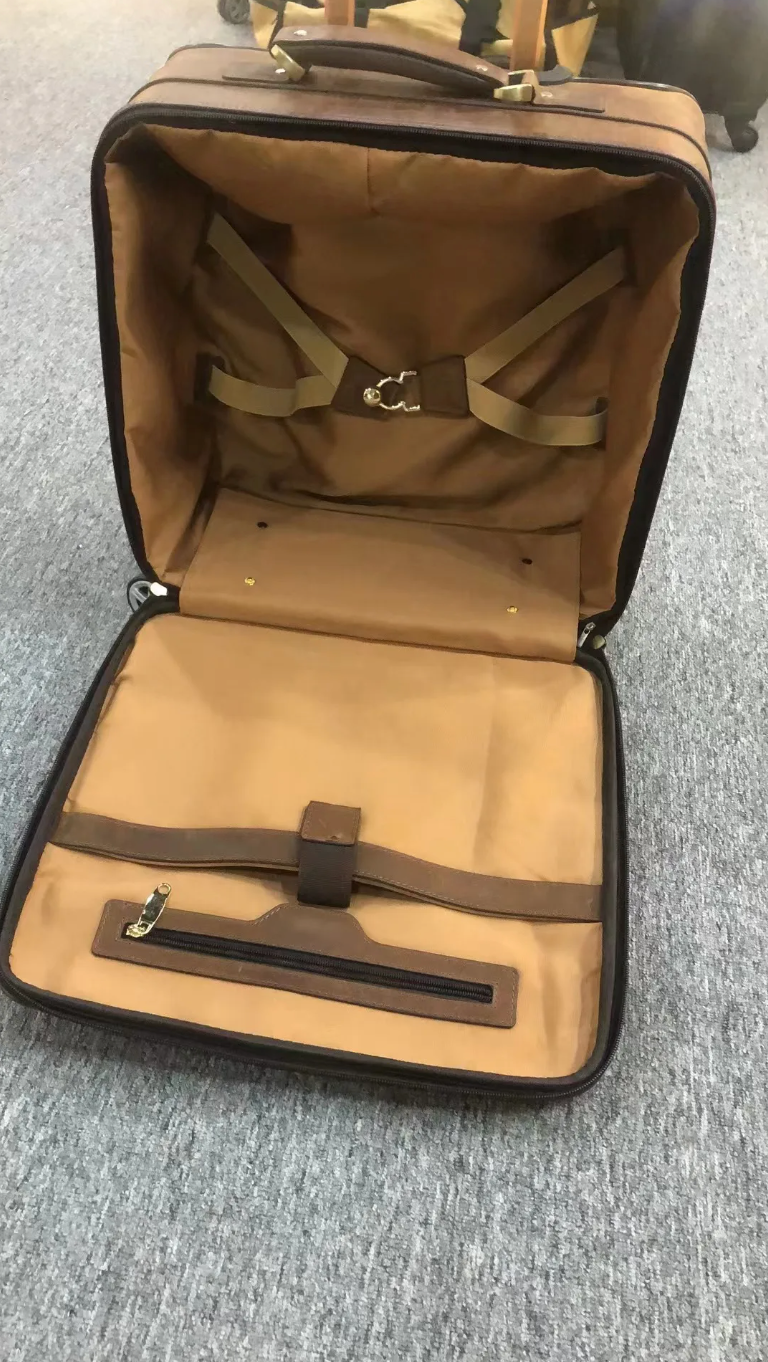 Genuine Leather Trolley Suitcase with Spinner Wheels