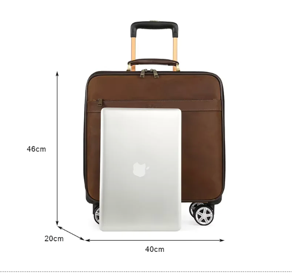 Genuine Leather Trolley Suitcase with Spinner Wheels