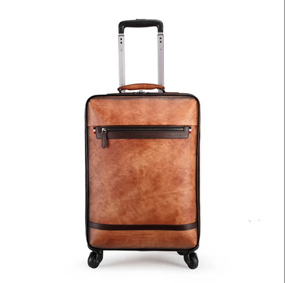 Genuine Leather Spinner Luggage Suitcase Carry-On with Universal Wheels
