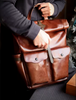 Men's Genuine Cowhide Leather Laptop Roll Top Rucksack