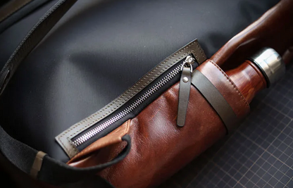 Men's Genuine Cowhide Leather Laptop Roll Top Rucksack