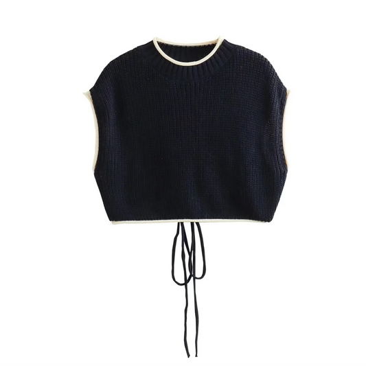 Women’s Black Knit Backless Sleeveless Cropped Sweater Vest