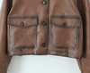 Gradient Brown PU Faux Leather Jacket Women