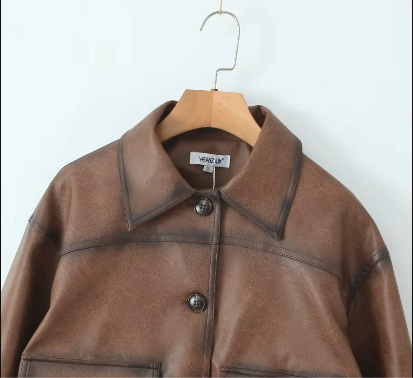 Gradient Brown PU Faux Leather Jacket Women