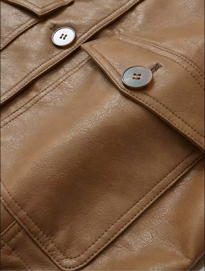 Tan Faux Leather Crop Jacket Women’s Boxy Fit