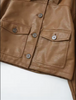 Tan Faux Leather Crop Jacket Women’s Boxy Fit