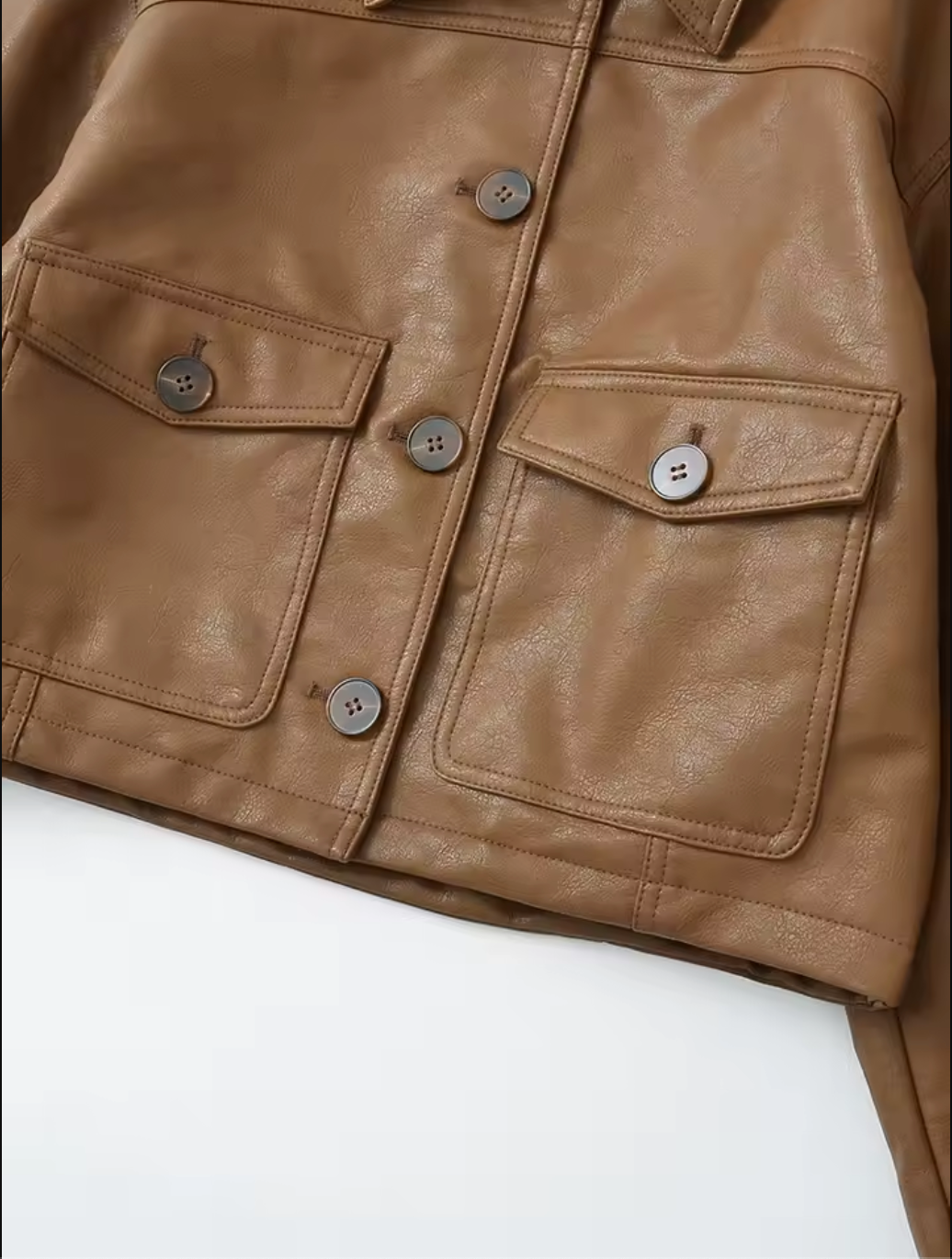 Tan Faux Leather Crop Jacket Women’s Boxy Fit
